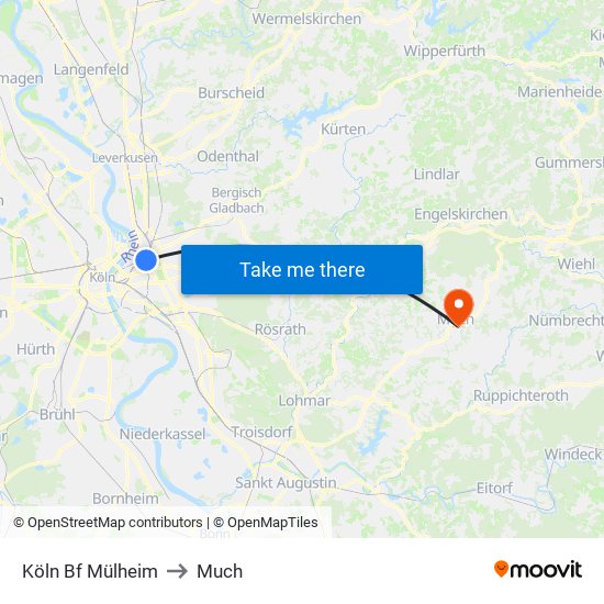 Köln Bf Mülheim to Much map