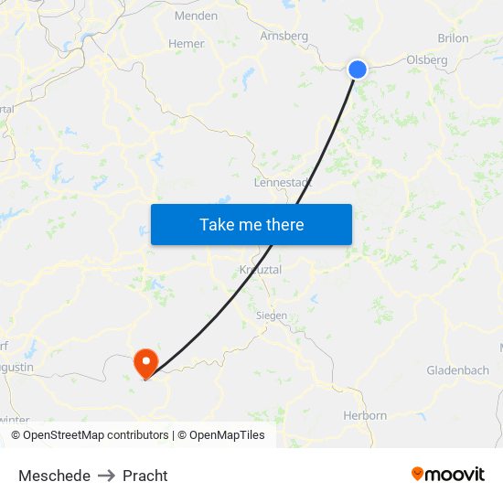 Meschede to Pracht map