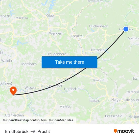 Erndtebrück to Pracht map