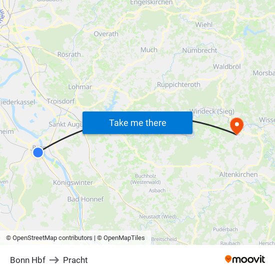 Bonn Hbf to Pracht map