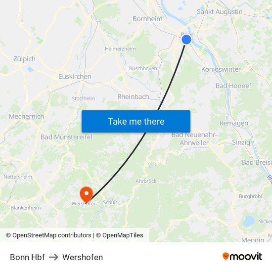 Bonn Hbf to Wershofen map