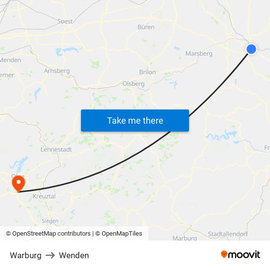 Warburg to Wenden map