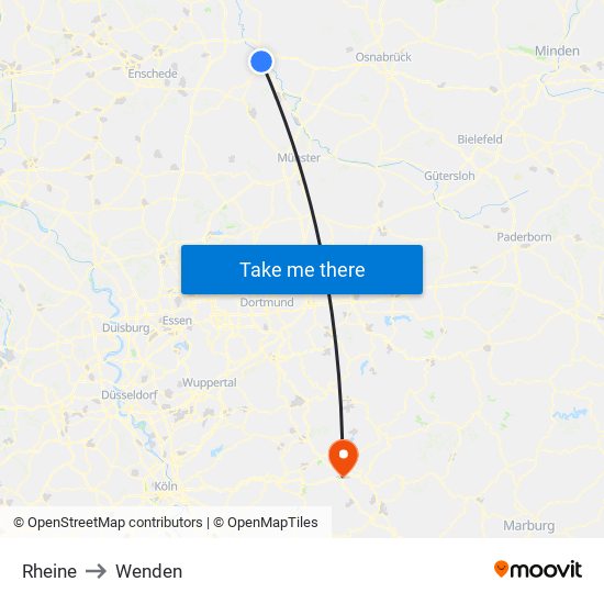 Rheine to Wenden map