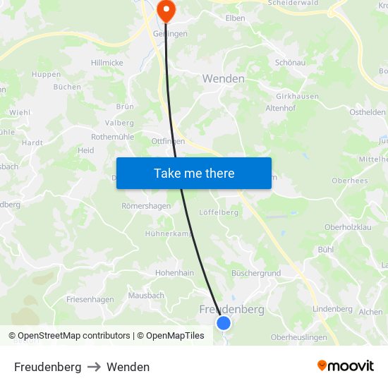 Freudenberg to Wenden map