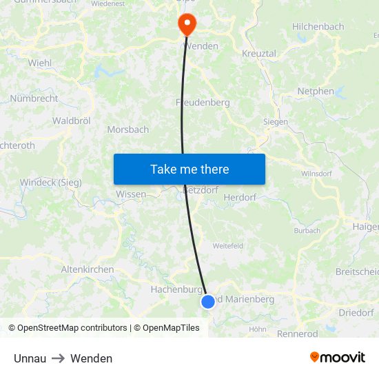 Unnau to Wenden map