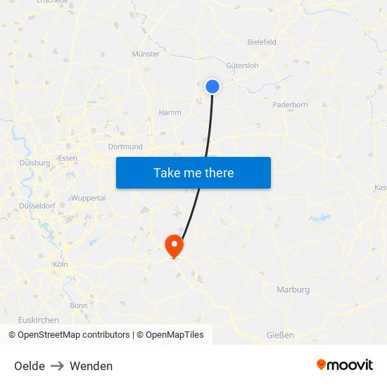 Oelde to Wenden map