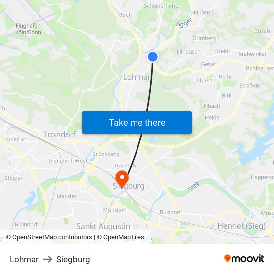 Lohmar to Siegburg map