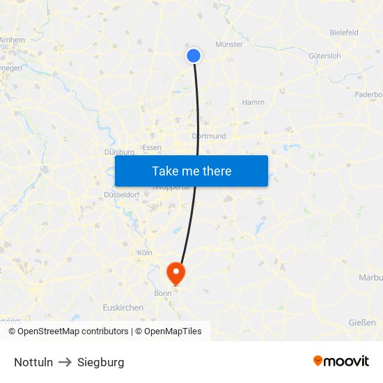 Nottuln to Siegburg map