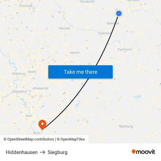 Hiddenhausen to Siegburg map