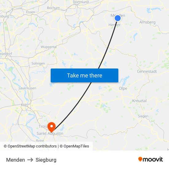 Menden to Siegburg map