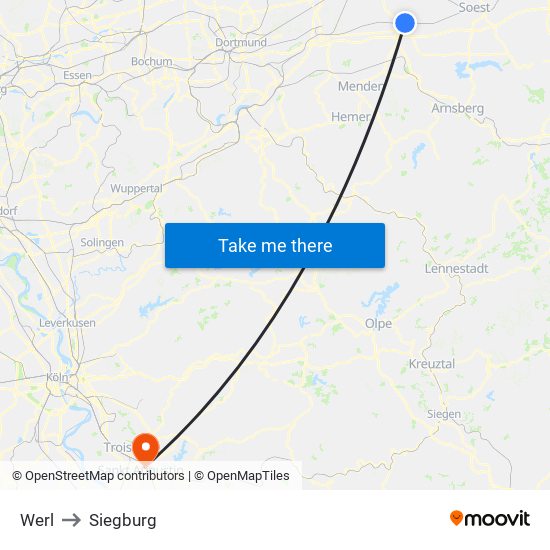 Werl to Siegburg map