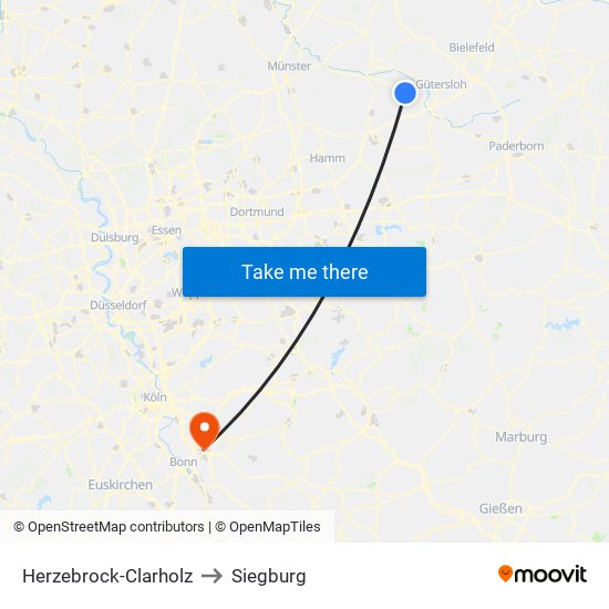 Herzebrock-Clarholz to Siegburg map