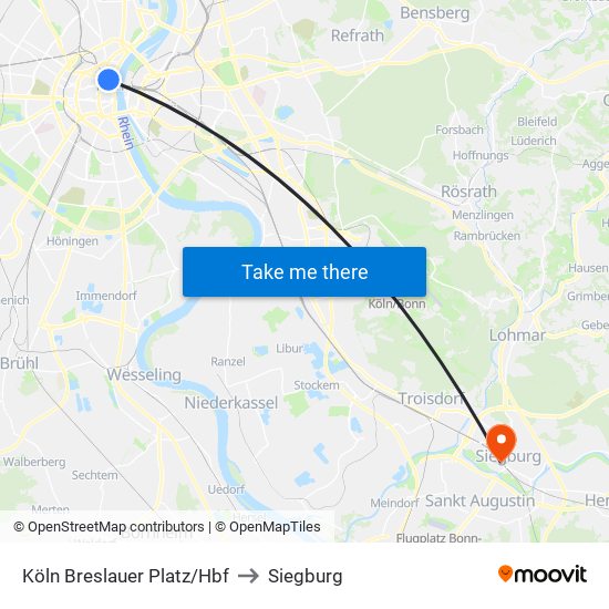 Köln Breslauer Platz/Hbf to Siegburg map