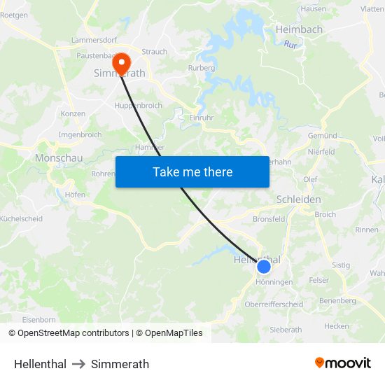 Hellenthal to Simmerath map