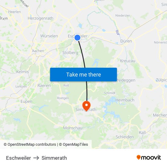 Eschweiler to Simmerath map