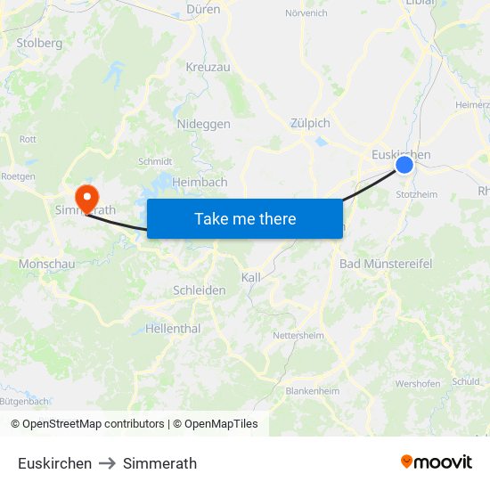 Euskirchen to Simmerath map