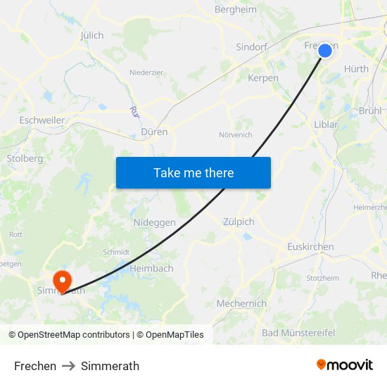 Frechen to Simmerath map