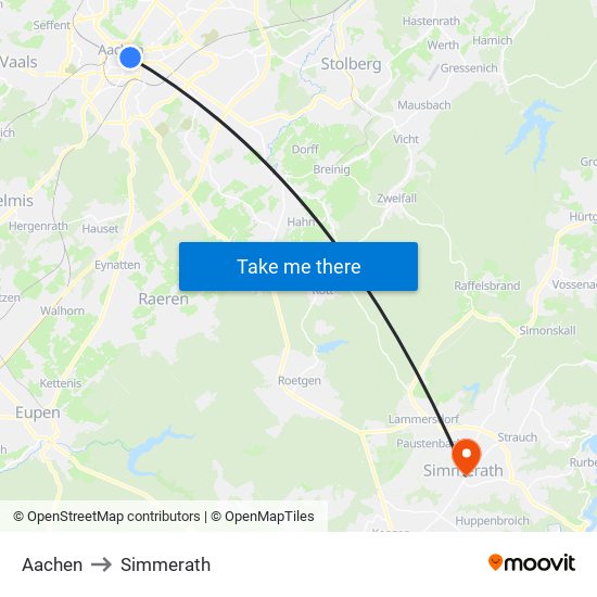 Aachen to Simmerath map