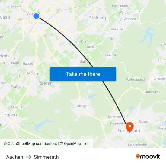 Aachen to Simmerath map