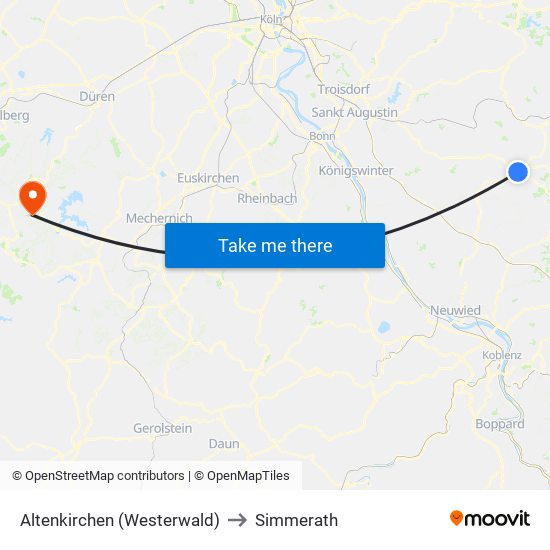 Altenkirchen (Westerwald) to Simmerath map