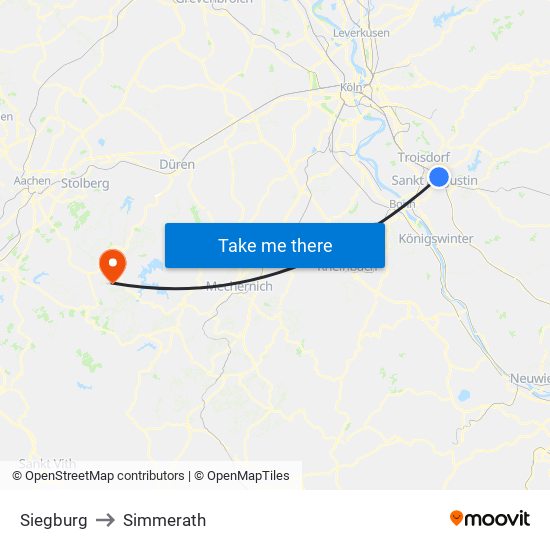 Siegburg to Simmerath map