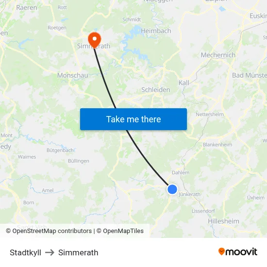 Stadtkyll to Simmerath map