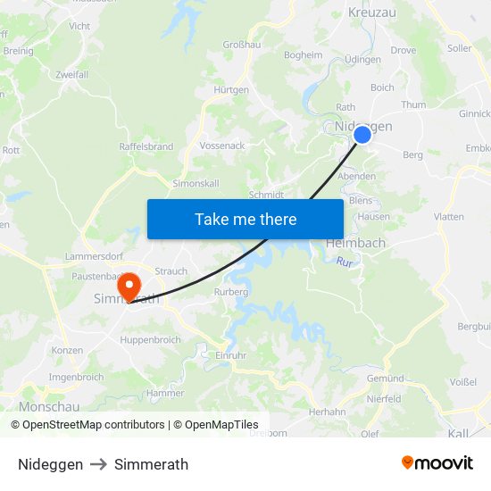 Nideggen to Simmerath map