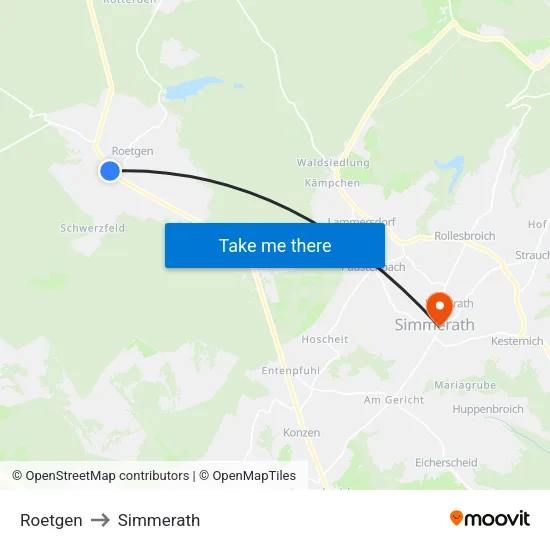 Roetgen to Simmerath map
