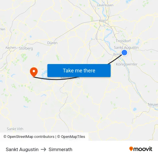 Sankt Augustin to Simmerath map