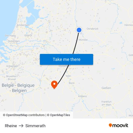 Rheine to Simmerath map