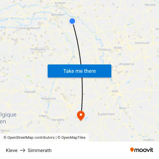Kleve to Simmerath map