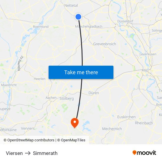 Viersen to Simmerath map