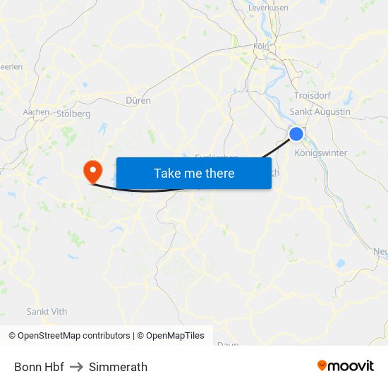 Bonn Hbf to Simmerath map