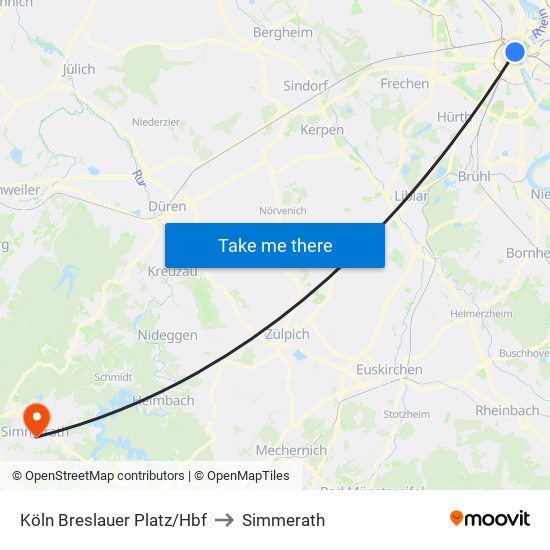 Köln Breslauer Platz/Hbf to Simmerath map