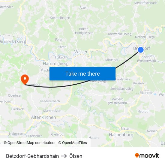 Betzdorf-Gebhardshain to Ölsen map