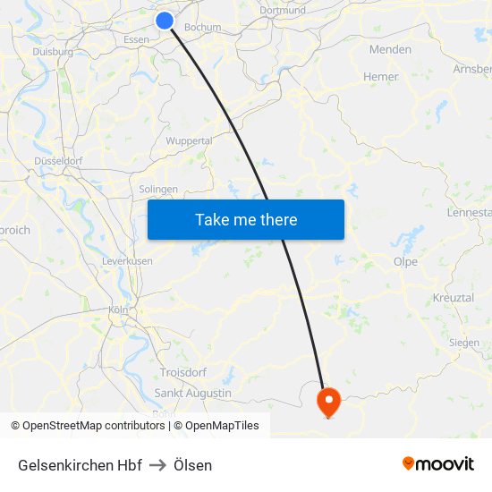 Gelsenkirchen Hbf to Ölsen map