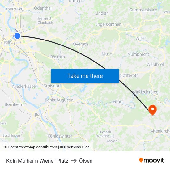 Köln Mülheim Wiener Platz to Ölsen map