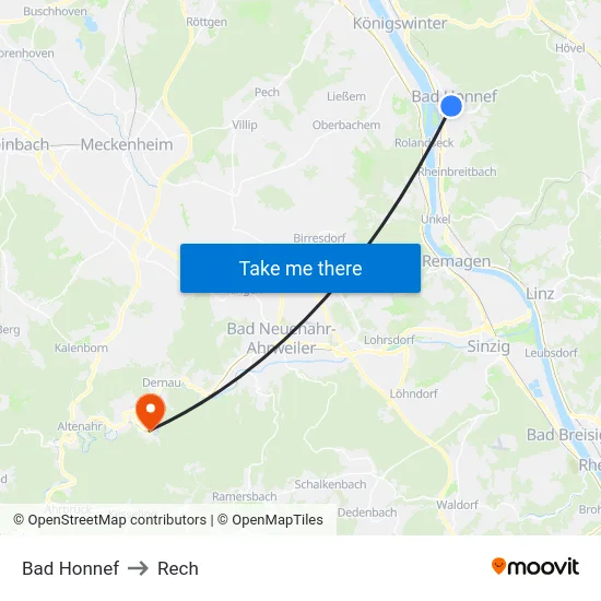 Bad Honnef to Rech map