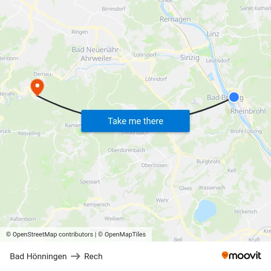 Bad Hönningen to Rech map