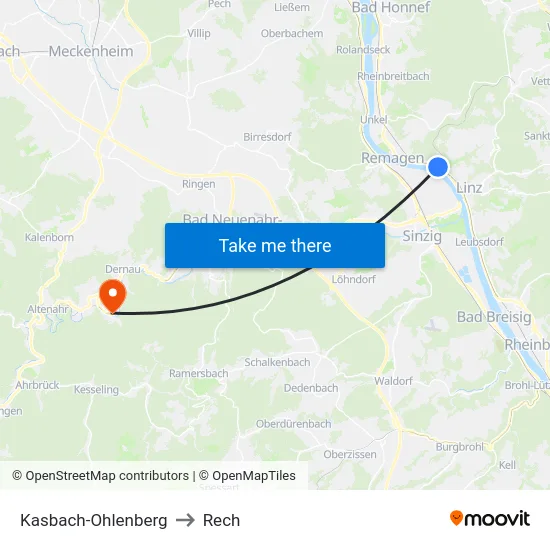 Kasbach-Ohlenberg to Rech map