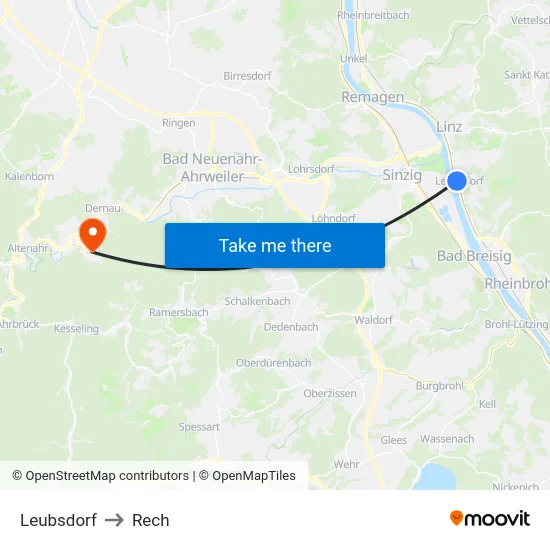 Leubsdorf to Rech map