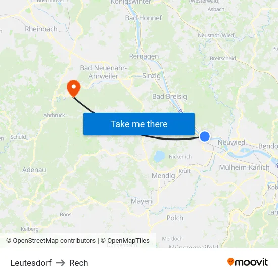 Leutesdorf to Rech map