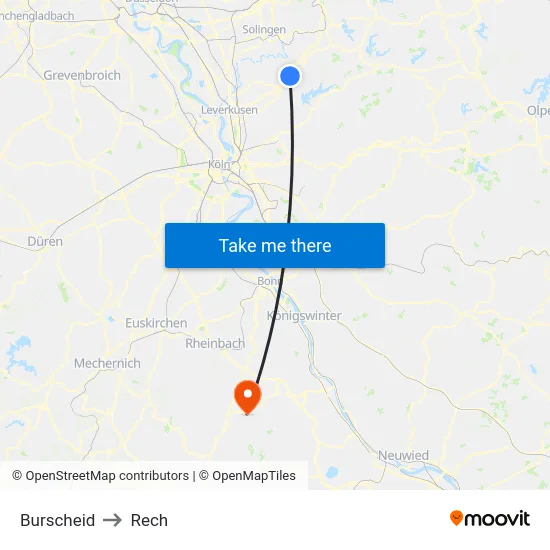 Burscheid to Rech map