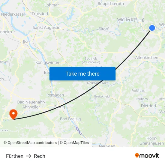 Fürthen to Rech map