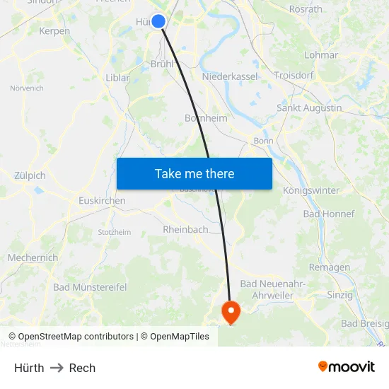Hürth to Rech map