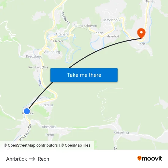 Ahrbrück to Rech map