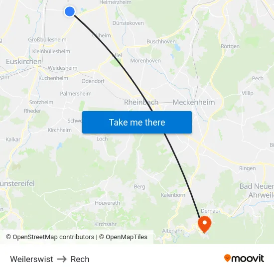 Weilerswist to Rech map