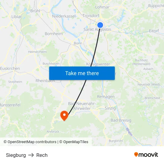 Siegburg to Rech map