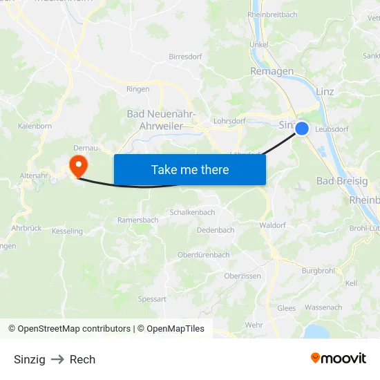 Sinzig to Rech map