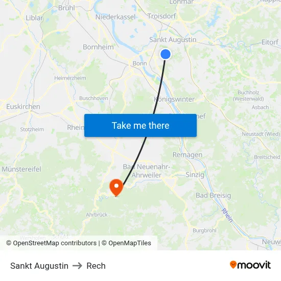 Sankt Augustin to Rech map